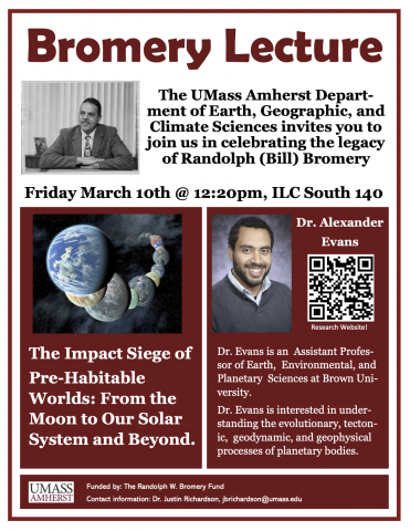 Flyer for event with headshot of Dr. Bromery, Dr. Alexander Evans, and same information as on this page